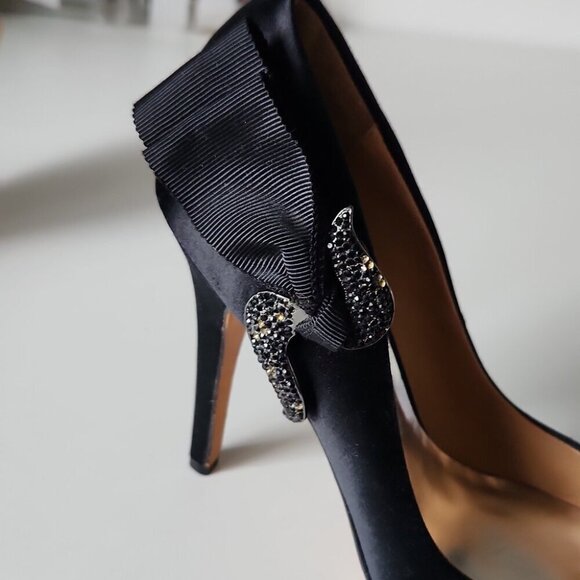BADGLEY MISCHKA | Satin heels embellished bow crystals black sz 8 - Picture 9 of 9